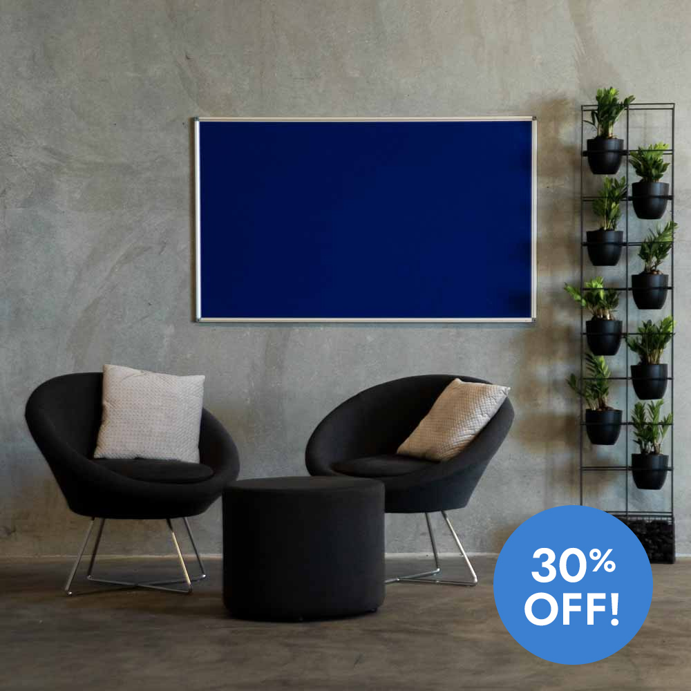 Blue Feltboard on wall with furniture