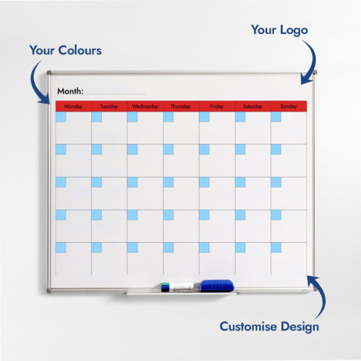 Custom Monthly Planner Whiteboard with red and blue