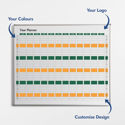 Perpetual Year Planner Whiteboard with custom design in orange and green