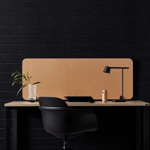 Echopanel latitude acoustic panels in front of workstation with screen and chair
