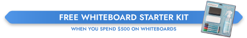 Free whiteboard starter kit banner with pens, eraser, and cleaning fluid pack