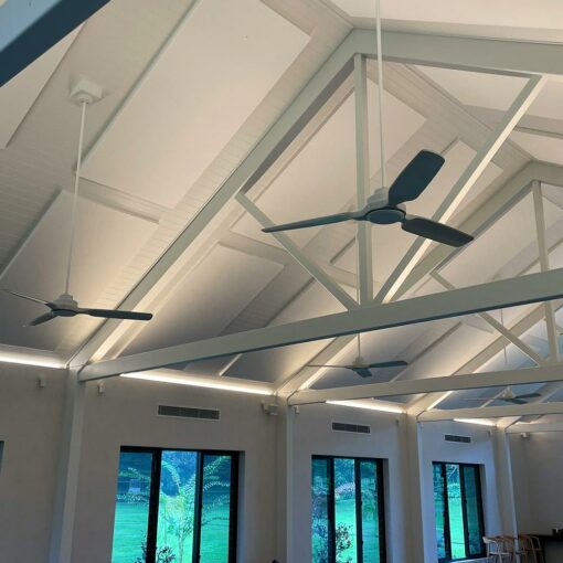 White quietspace panels on ceiling of yoga hall