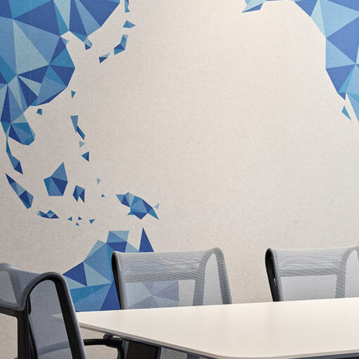 Custom Printed Acoustic Panel World Map in Boardroom