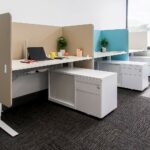 Acoustic Desk Screens in office bright colours
