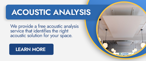 Acoustic analysis banner with hanging acoustics in cafe