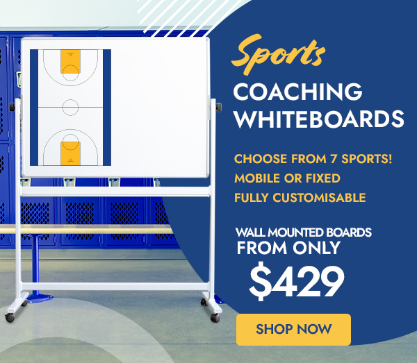 Mobile whiteboard in locker room with sports field on it