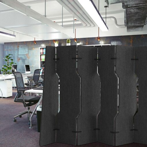 Woven Image Platoon Acoustic Divider screen in office in charcoal colour