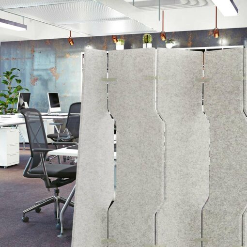 Woven Image Platoon Acoustic Divider screen in office in mushroom colour