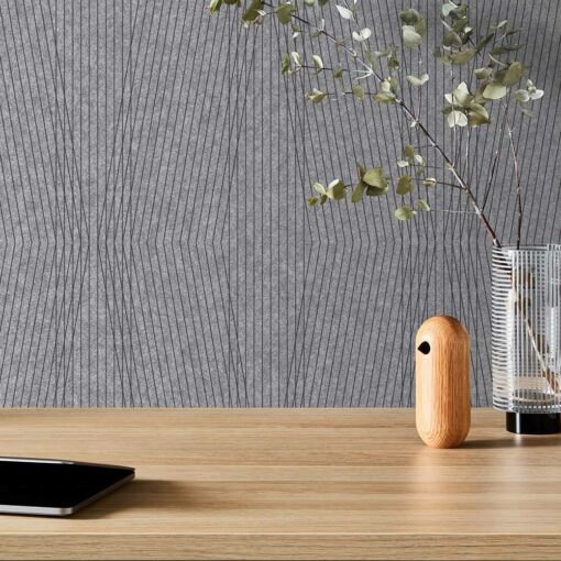 Woven Image Trapeze Acoustic Panels with table and vase