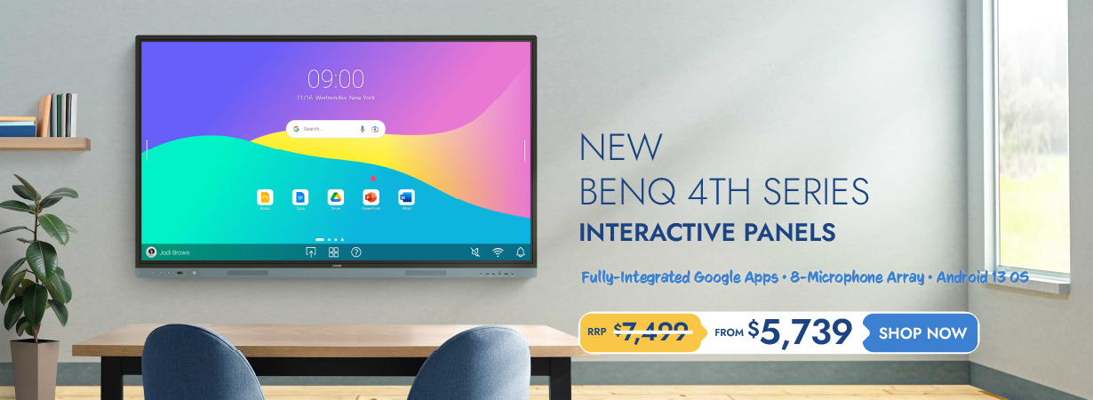 BenQ Interactive Panel on class room wall next to sunny window