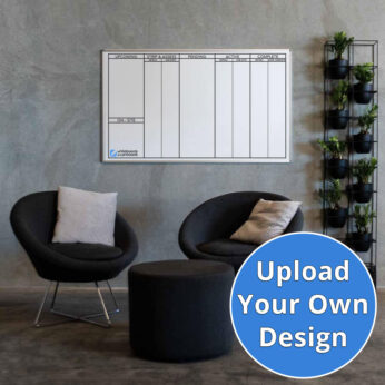 Custom Printed Slimline Commercial Whiteboard in Situ, front on