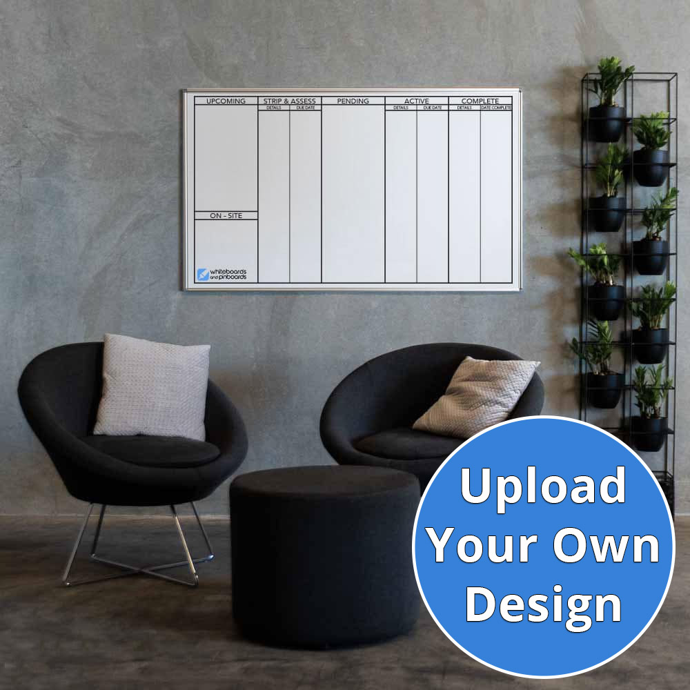 Custom Printed Slimline Commercial Whiteboard in Situ, front on