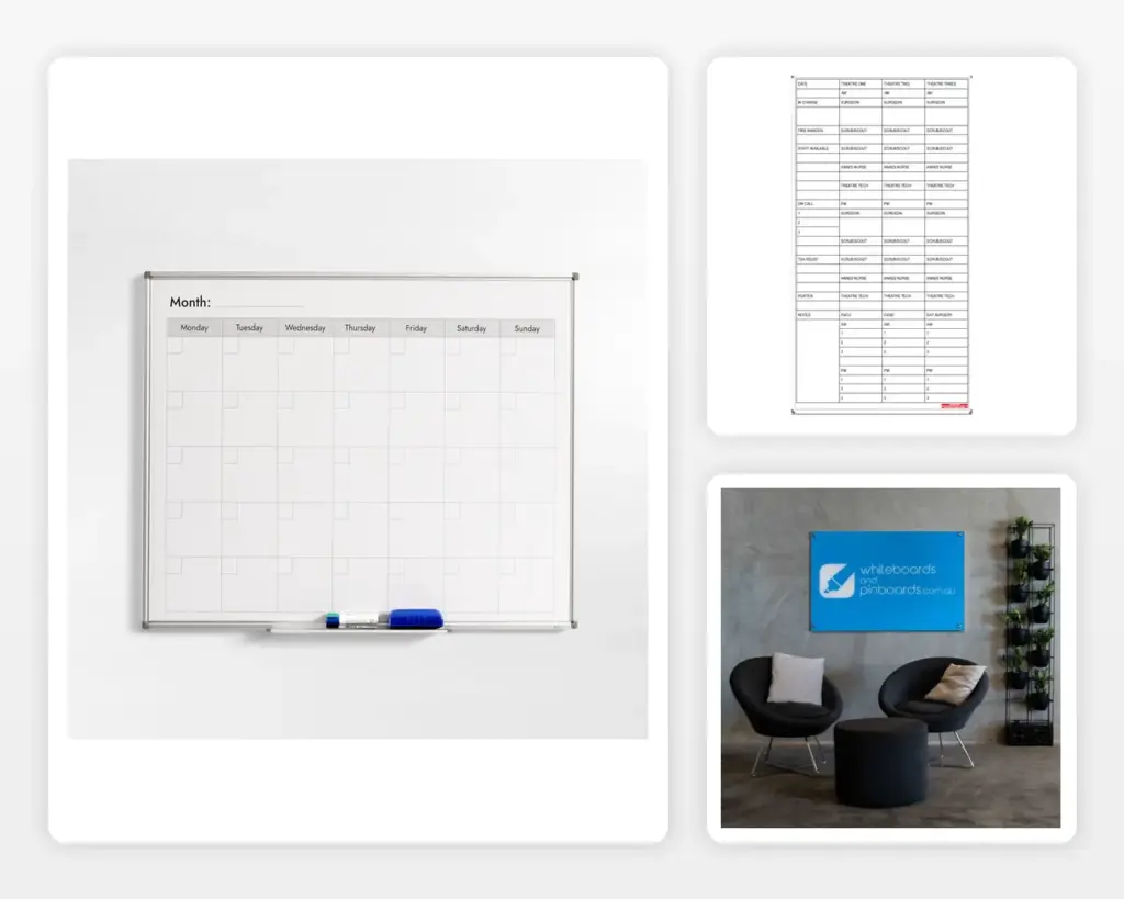 Custom printed whiteboard layout and surface examples