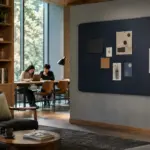 Acoustic pinboards used for collaborative study in a modern library