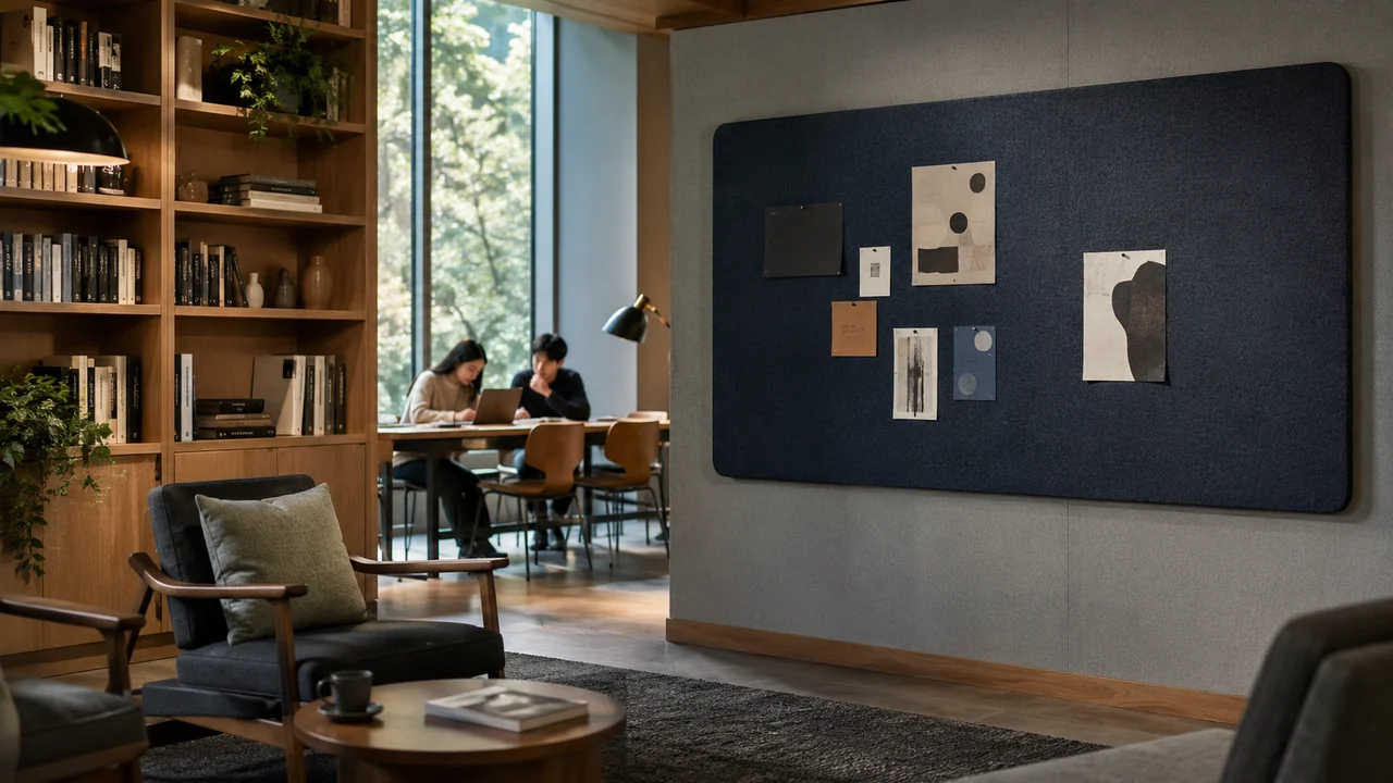 Acoustic pinboards used for collaborative study in a modern library