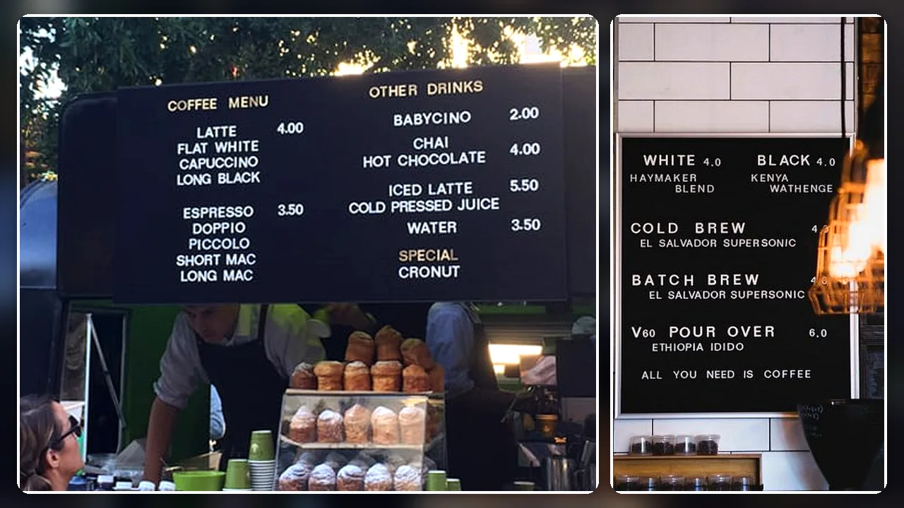 Framed and frameless felt menu boards used in cafés
