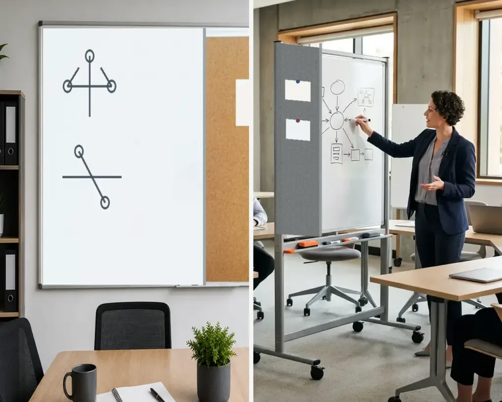 Fixed and mobile whiteboard pinboard combo boards compared
