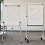 Tripod and mobile flipchart stands in a modern training room
