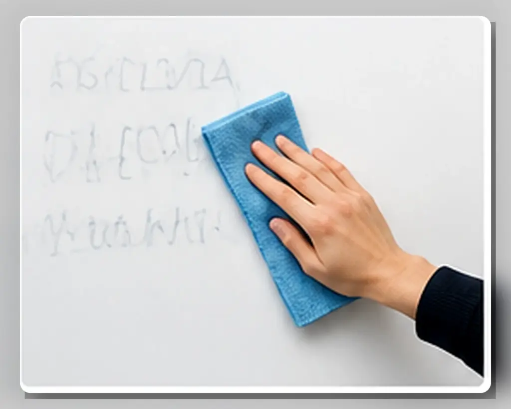 Microfibre cloth removing ghosting from a whiteboard