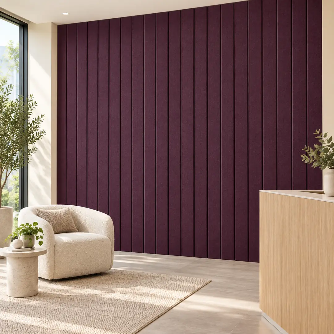 Sana Linea acoustic panels in Shiraz on a contemporary office reception feature wall.